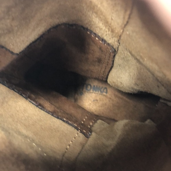 Minnetonka Brown Suede Leather Double Fringe Slide-on Moccasins Ankle Boots - Picture 8 of 10